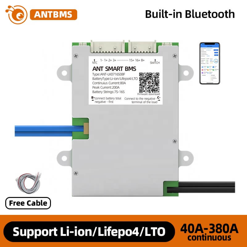 ANT BMS 7S 8S 9S 10S 11S 12S 13S 14S 15S 16S 40A 80A 110A 130A 170A 240A 380A Smart 24V-60V Lifepo4 li-ion LTO Battery Protection Board (7)