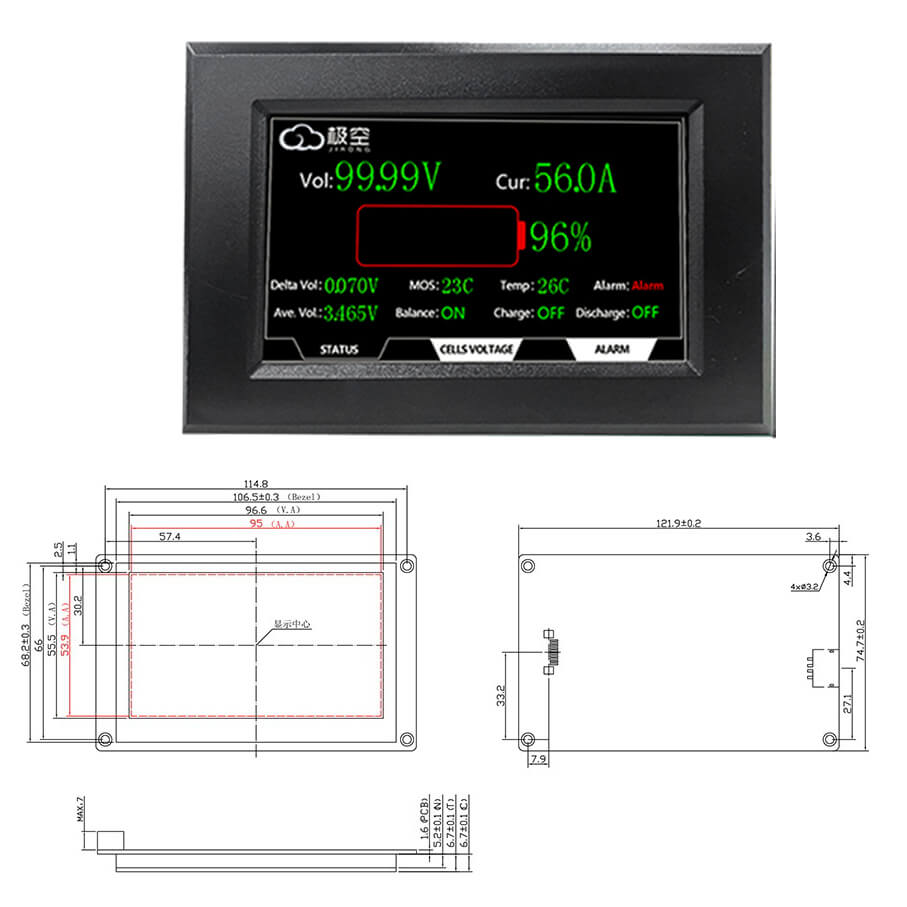 JKBMS 2.5 LCD Power Board Display 4.3 LCD Display Adapter RS485 CAN Module for JIKONG BMS (5)