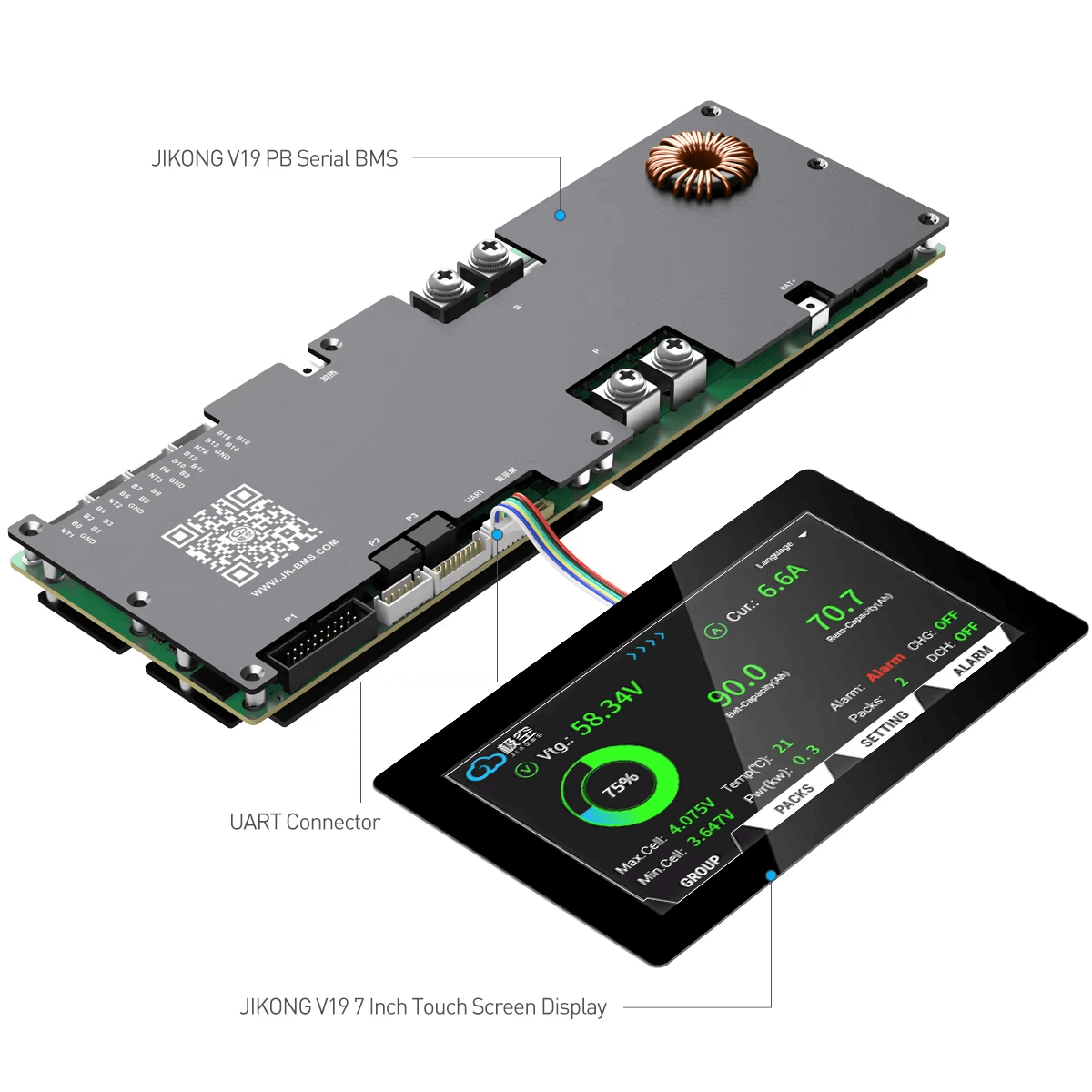 JKBMS V19 Version 7.0 Inch LCD Display Adapter for JIKONG BMS (PBxA16SxxP series inverters are dedicated to BMS V19 version) (2)
