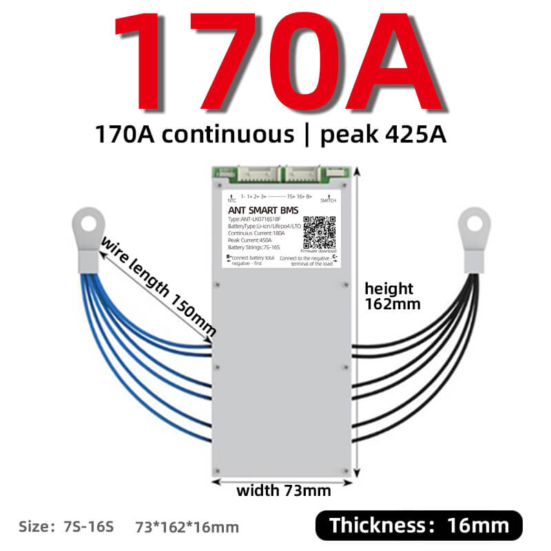 ANT BMS 7S 8S 9S 10S 11S 12S 13S 14S 15S 16S 40A 80A 110A 130A 170A 240A 380A Smart 24V-60V Lifepo4 li-ion LTO Battery Protection Board (14)
