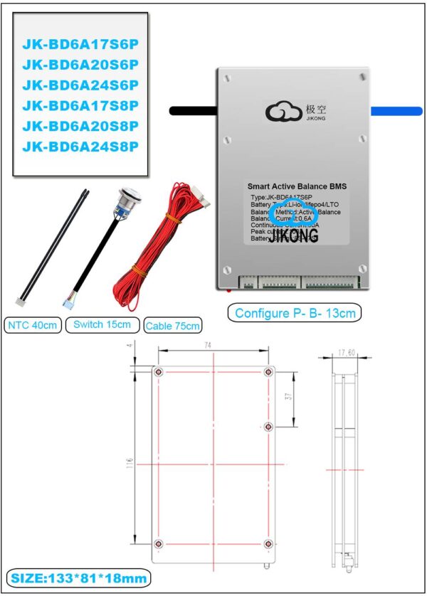 JKBMS 3S-25S Active Balance Smart BMS For Lifepo4 li-ion LTO Battery Support for Android IOS Phone JIKONG BMS (1)(1)