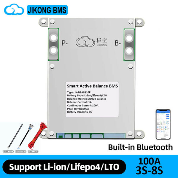 JKBMS 3S-8S 12V-24V Heating CANBUS Active Balance BMS Balance Current 1A-2A Continuous Current 100A-200A Lifepo4 li-ion LTO Battery (2)