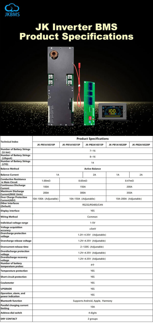 JKBMS PB2A16S20P 7S-16S Active Balance Inverter BMS Balance Current 2A ...