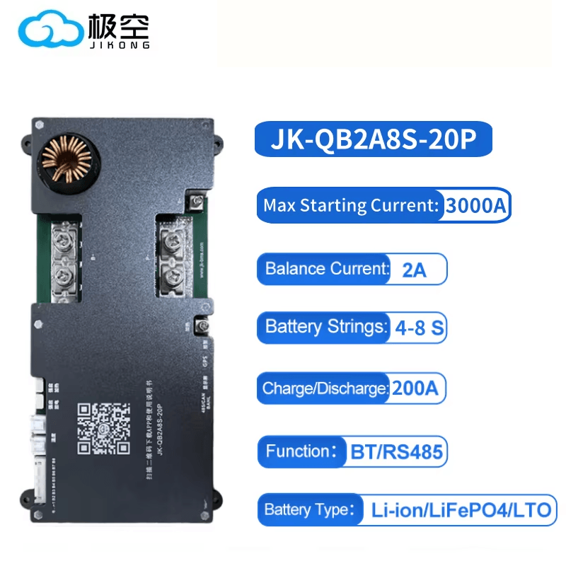 JKBMS QB2A8S20P-CR with CAN BUS RS485 Heating 3S-8S Active Balance BMS Balance Current 2A Continuous Current 200A Lifepo4 li-ion LTO Battery JIKONG